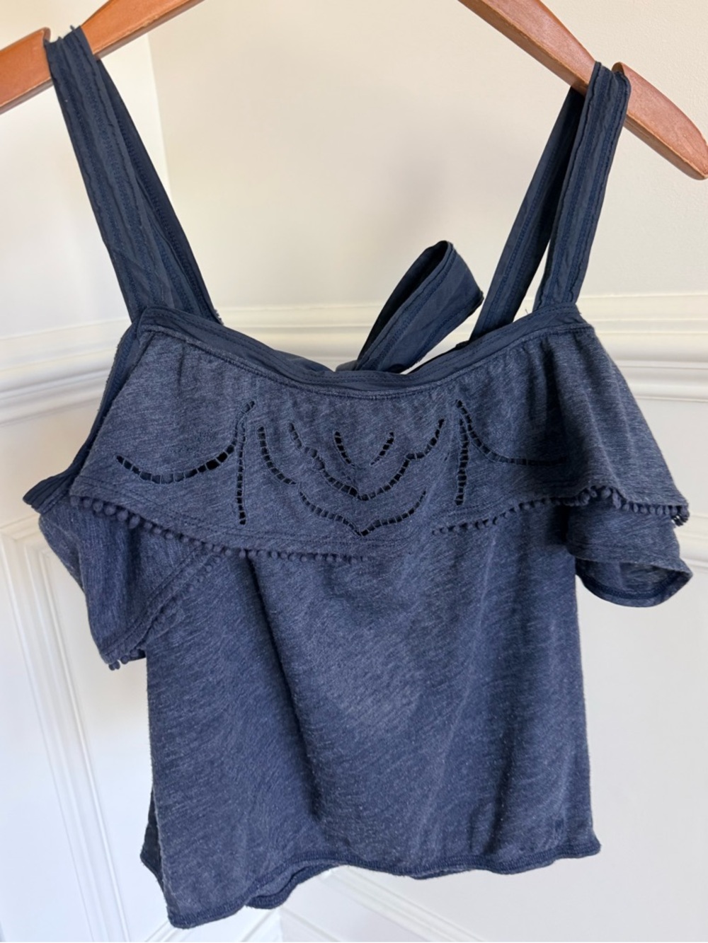 Abercrombie & Fitch Women’s Navy Off-Shoulder Ruffle Crop Top Camisole Size S